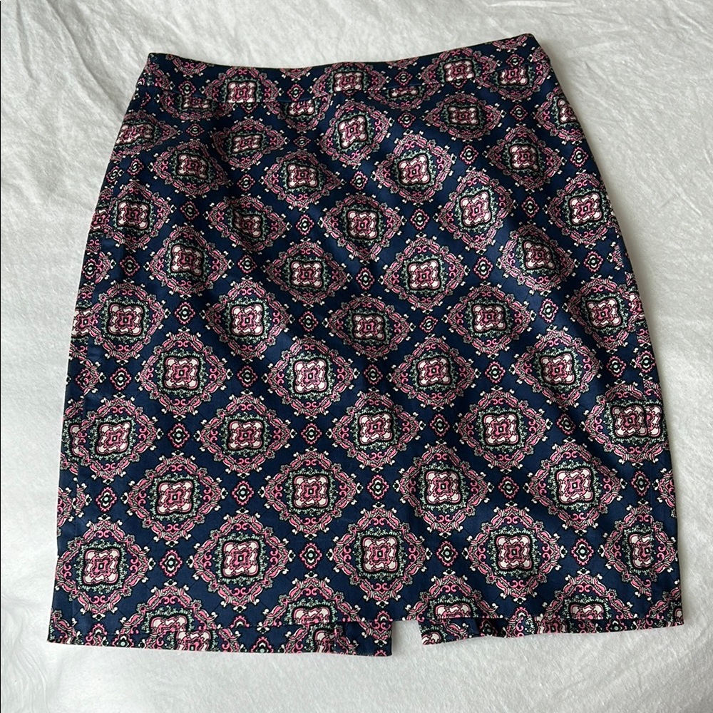 J. Crew Factory Blue and Pink Pencil Skirt